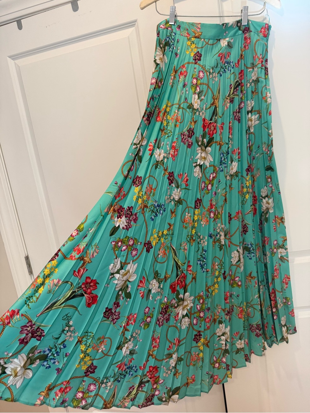 Pinko Turquoise Floral Pleated Maxi Skirt - Picture 2 of 6